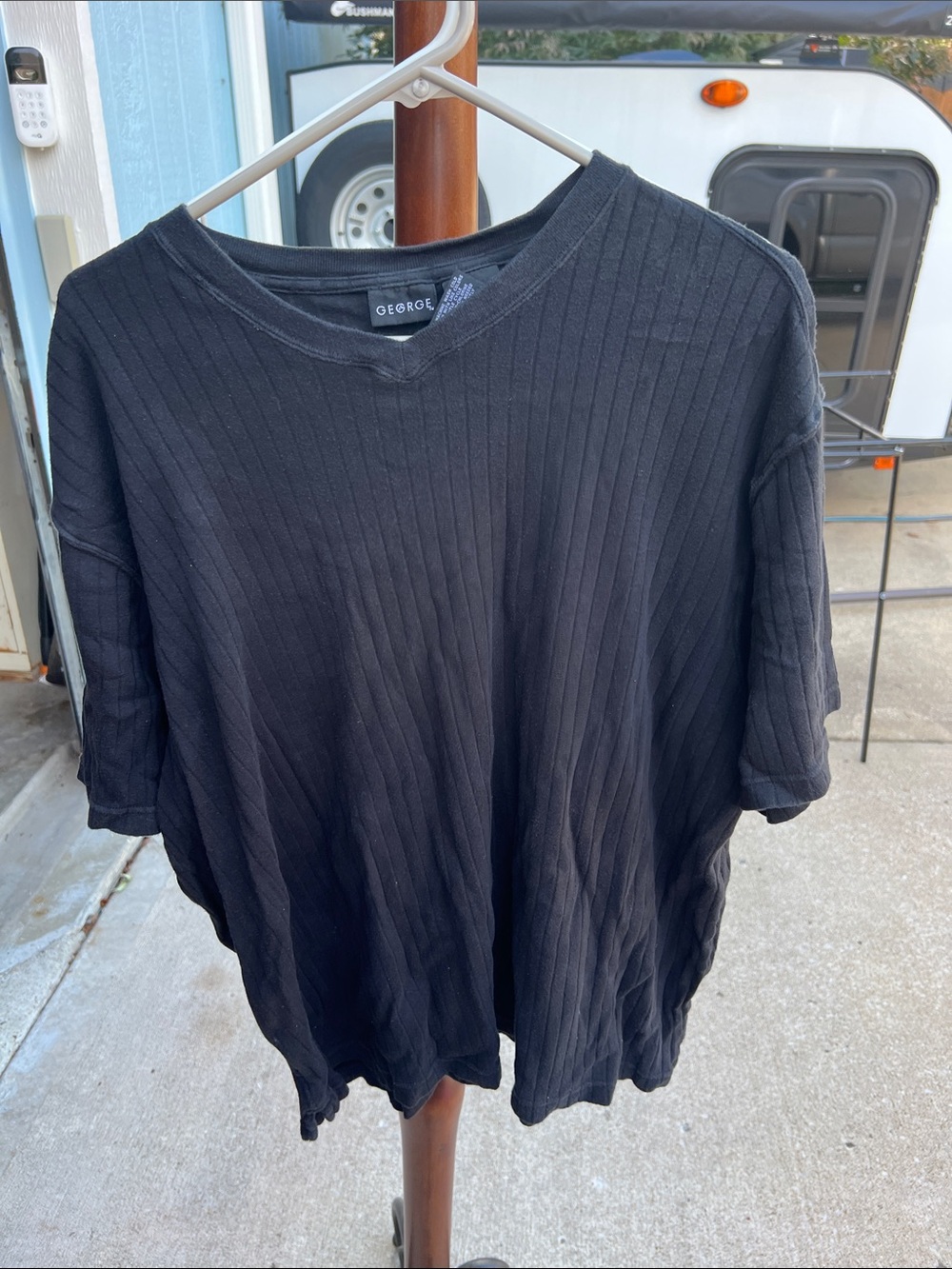 George Black Ribbed V-Neck Short Sleeve Tee